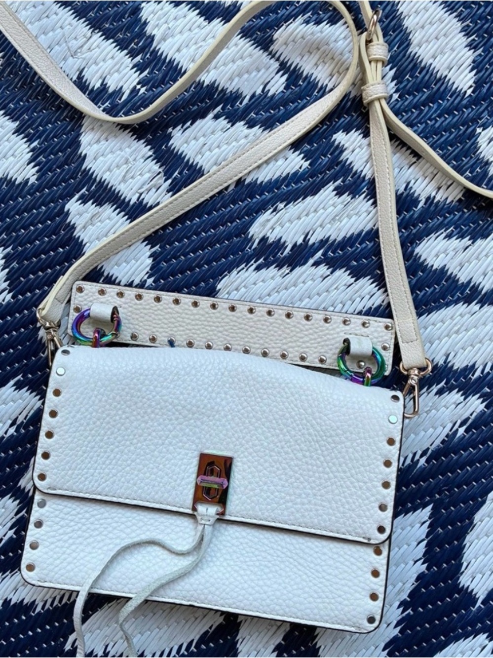 Rebecca Minkoff Off White Top Handle Crossbody Bag with Iridescent Accents
